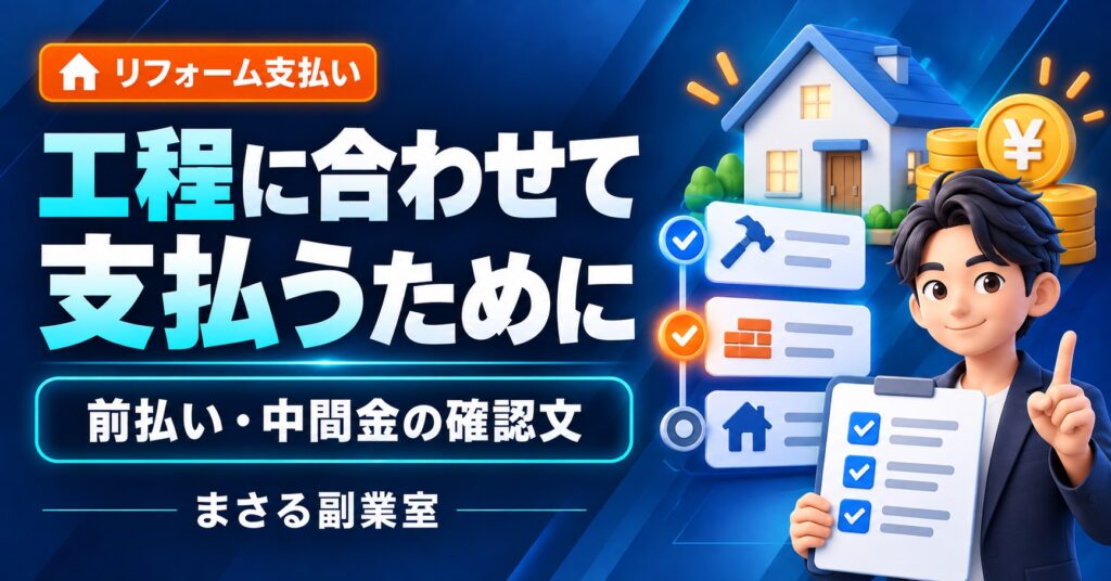 リフォーム支払い：工程に合わせて支払うために。前払い・中間金の確認文