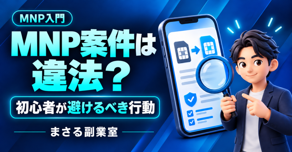 MNP案件は違法？初心者が避けるべき行動を解説する、まさる副業室のアイキャッチ画像