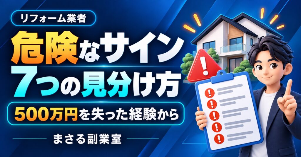 リフォーム業者：危険なサイン7つの見分け方。500万円を失った経験から