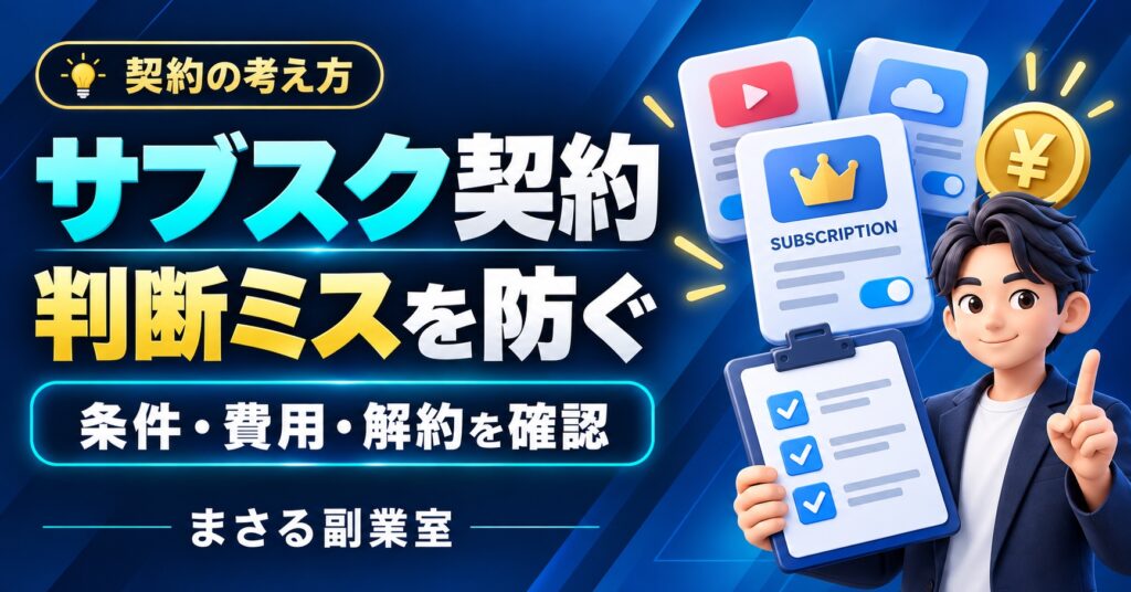 契約の考え方：サブスク契約の判断ミスを防ぐ。条件・費用・解約を確認