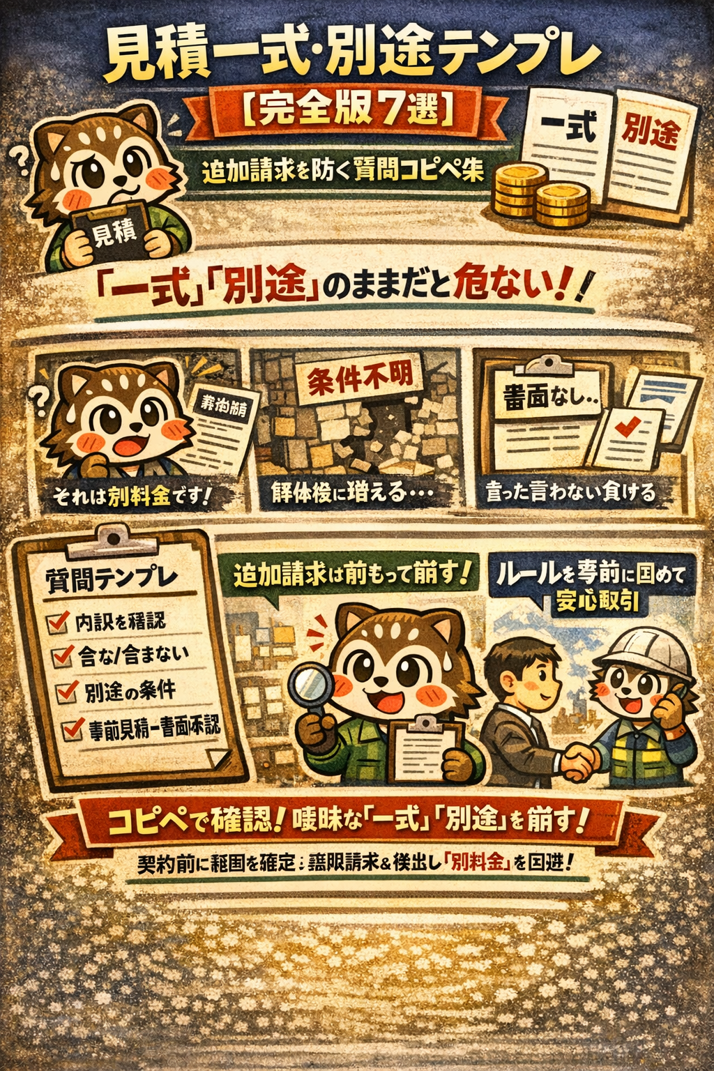 見積 一式 別途 テンプレ【完全版7選】追加請求を防ぐ質問コピペ集