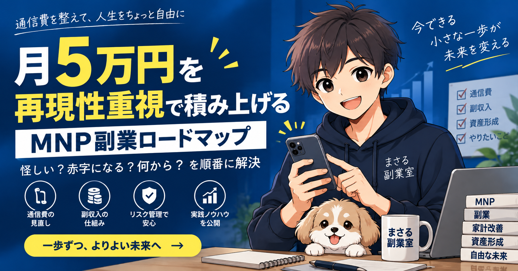 月5万円を目指すMNP副業ロードマップ。怪しい・赤字になる・何から始めるを順番に解決